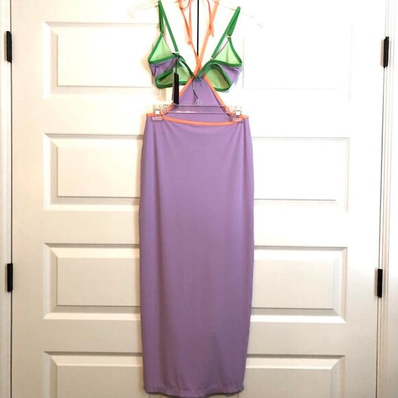 NWT ANTHROPOLOGIE OneOne Lia 2pc Strappy Long Dress Coverup Lavender\Neon M - Picture 8 of 12